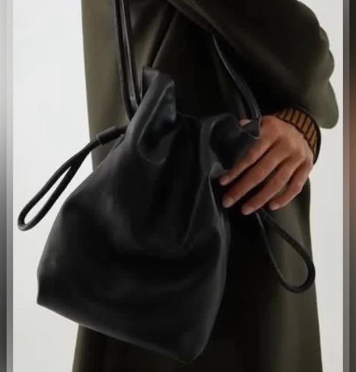 COS Drawstring Leather Bag in Black