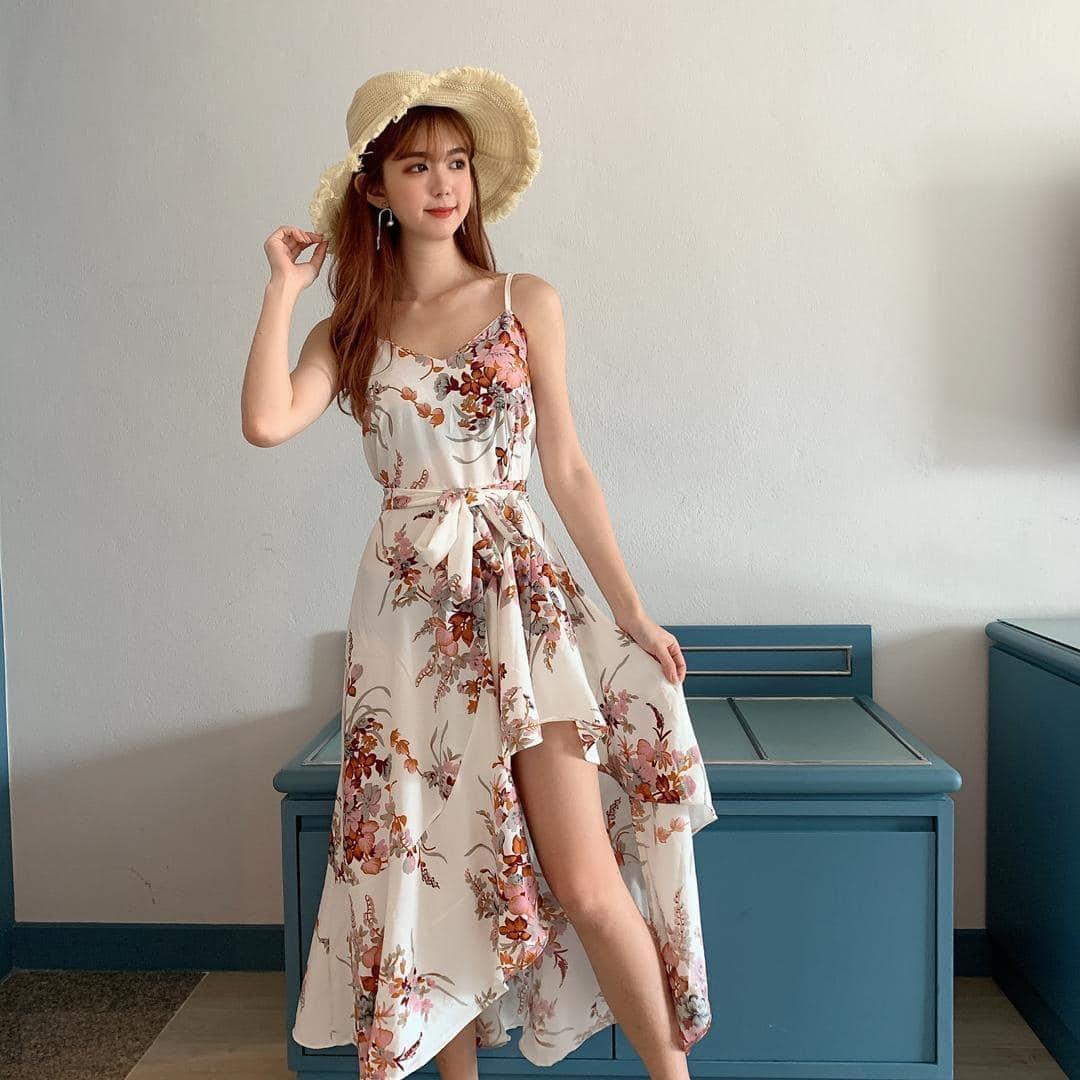 Floral Long Beach Dress Red Color