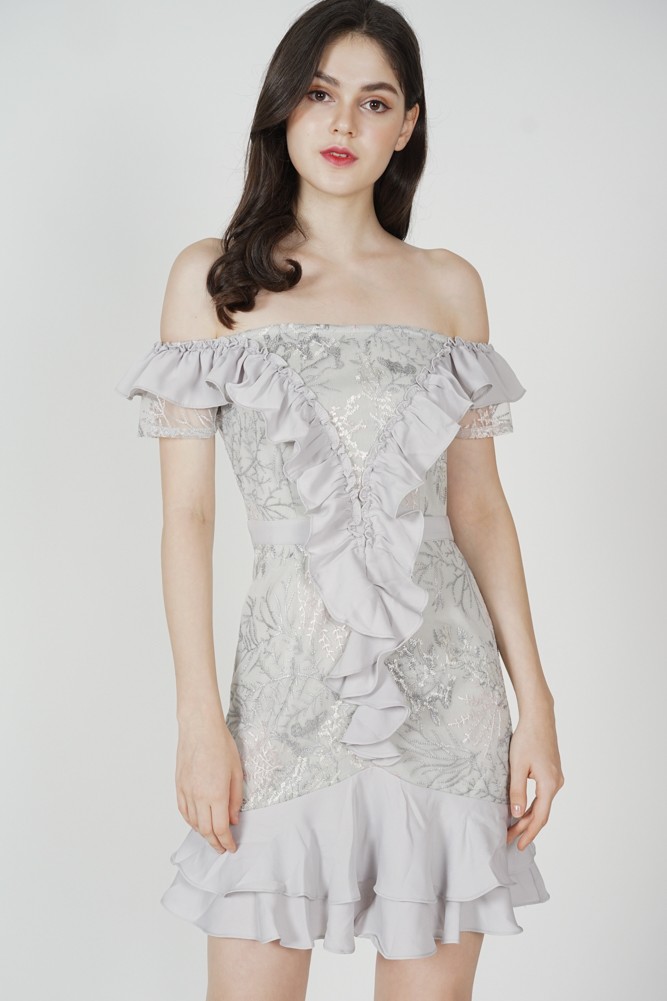 Frilly Flounce Dress in Grey, Women's Fashion, Dresses u0026 Sets, Dresses on  Carousell