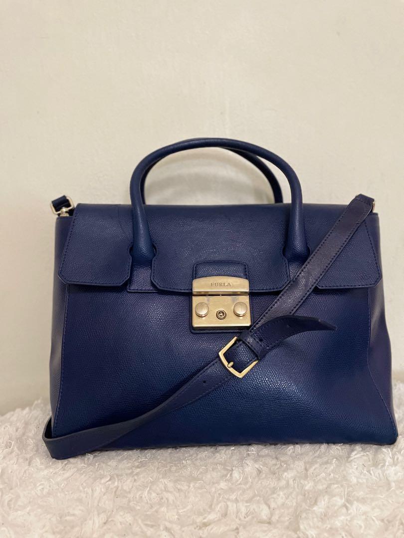 Furla Metropolis Satchel Leather Bag in Dark Blue Women s Fashion