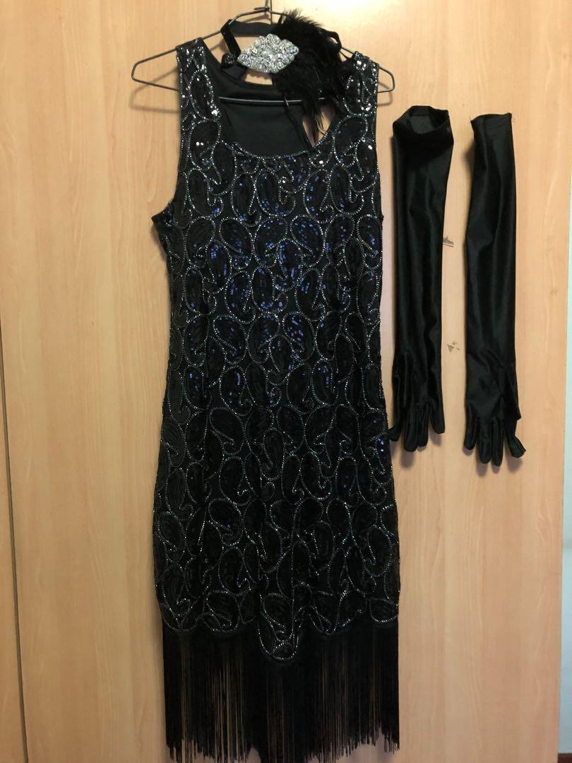 black sequin flapper dress