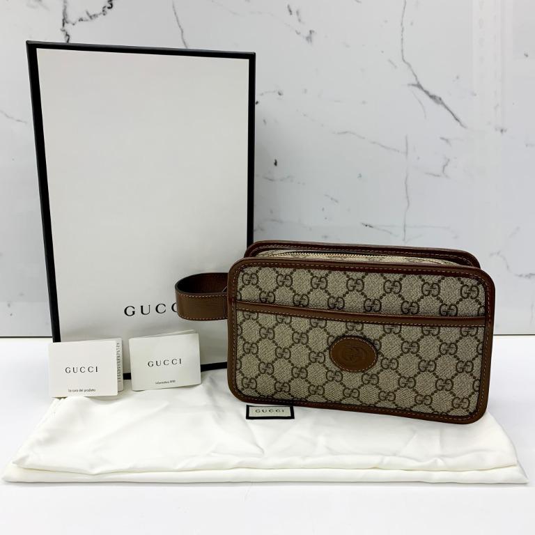 NEW! Gucci GG Supreme Interlocking G Travel Cosmetic Pouch Bag Toiletry  Pouch
