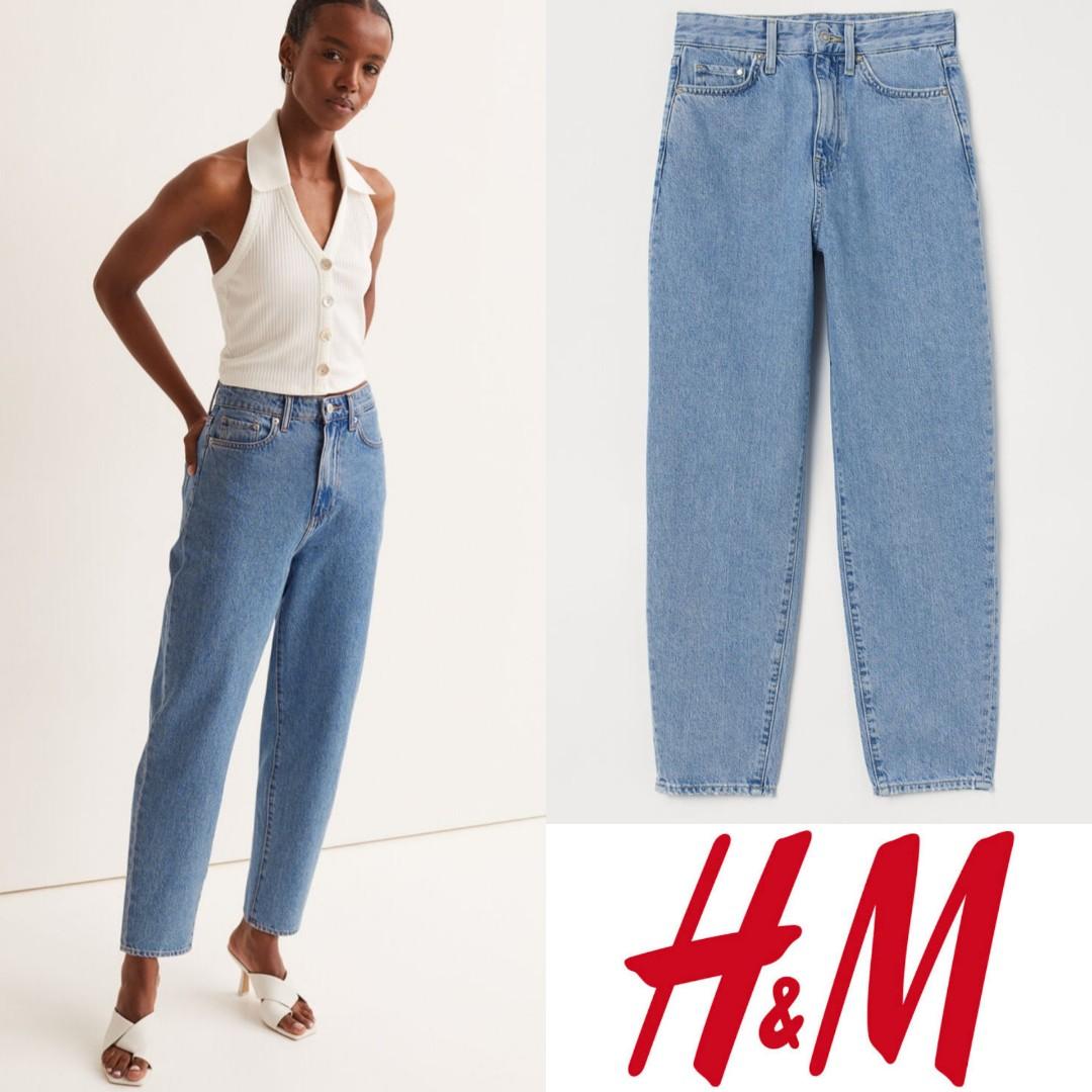 H\u0026m hnm mom loose fit ultra high denim jeans pants trousers bukan zara,  Fesyen Wanita, Pakaian Wanita, Bawahan di Carousell