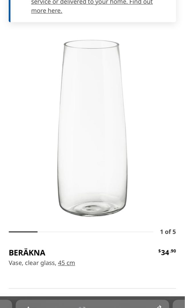 IKEA GLASS VASE 45CM, Furniture & Home Living, Home Decor, Vases