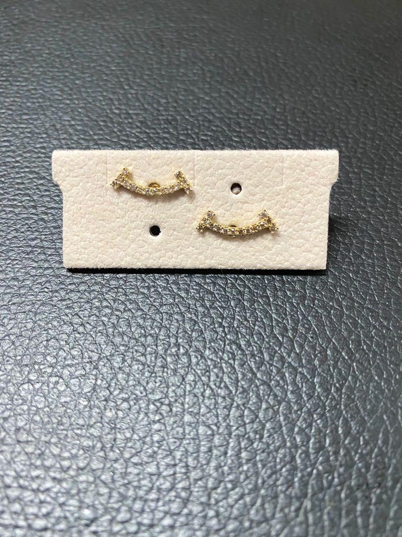 K18 Japan Gold Smiley Diamond Earrings, Women's Fashion, Jewelry ...