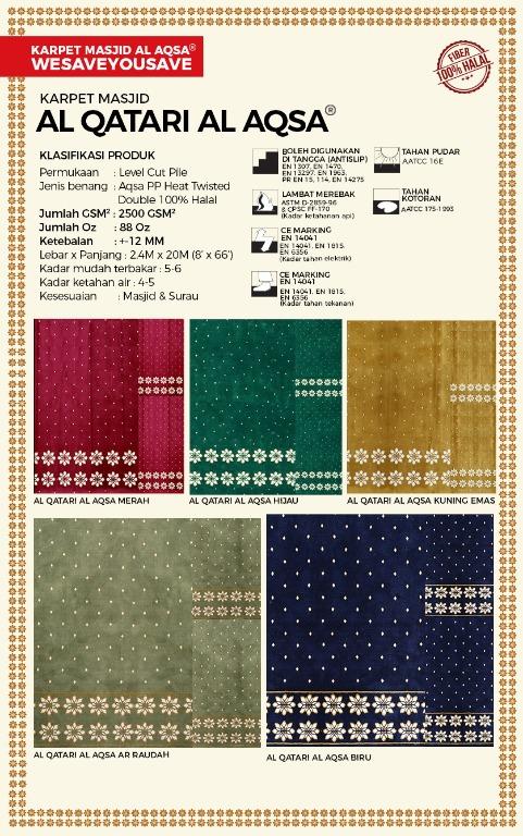 Karpet Masjid Al Qatari 12mm Tebal 2 Saf, Furniture & Home Living, Home ...