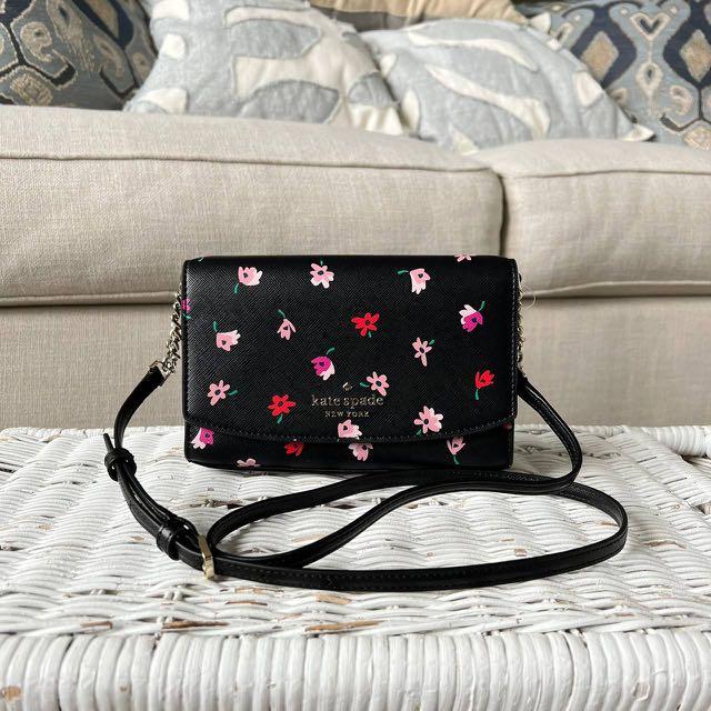 Kate Spade Staci Medium Satchel Crossbody Ditsy Buds Floral Black