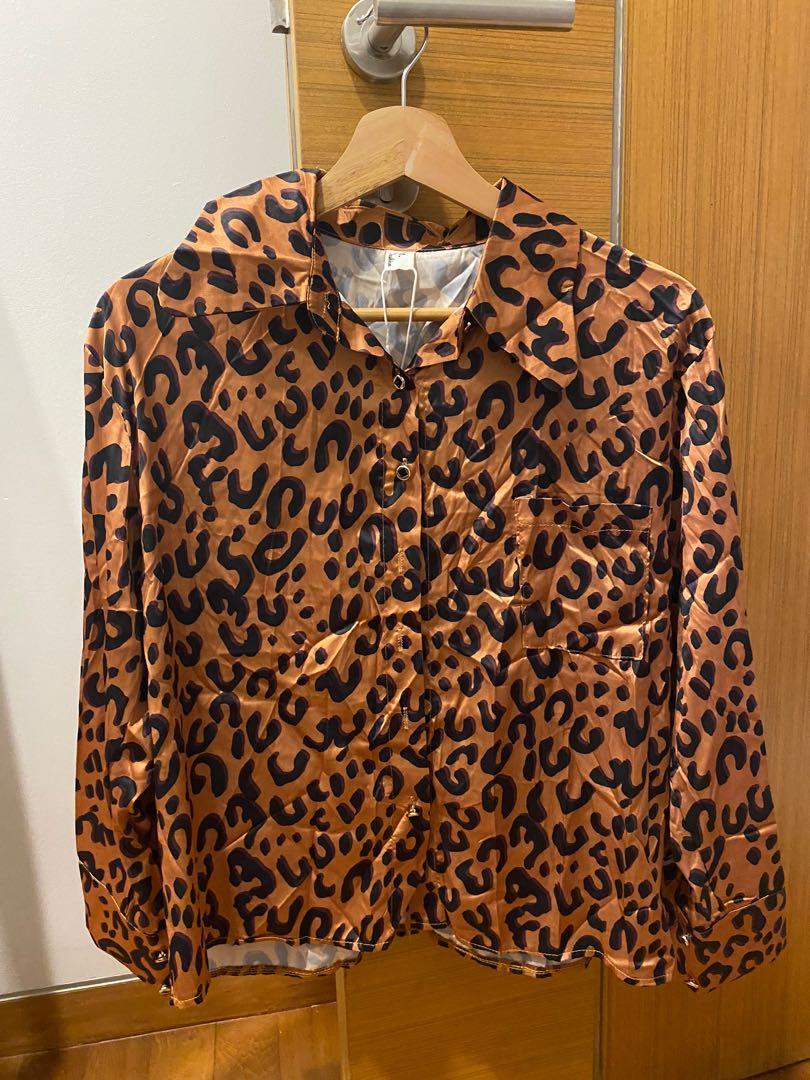 Leopard print silky blouse, Women's 