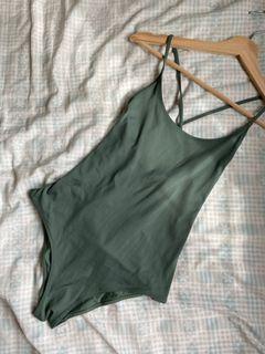 (M) NEW H&M Lace Back Swimsuit in Army Green
