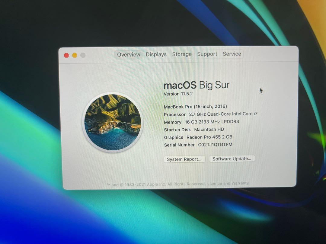 Macbook Pro 15inch 2016 16GB 512GB space grey