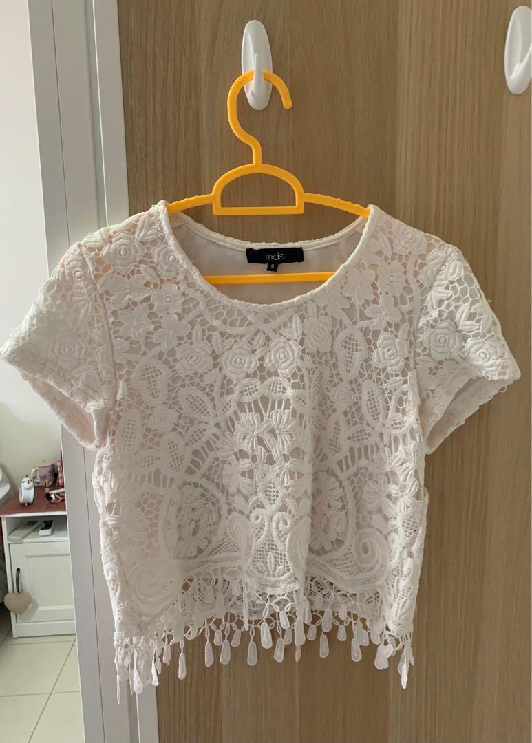 MDS White Lace Crop Top Women s Fashion Tops Blouses on Carousell