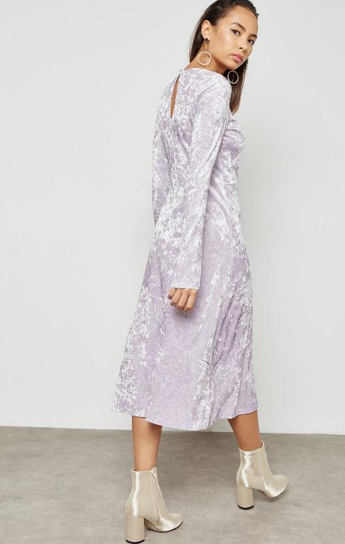Miss Selfridge Lilac Velvet Midi Skater Dress Women s Fashion