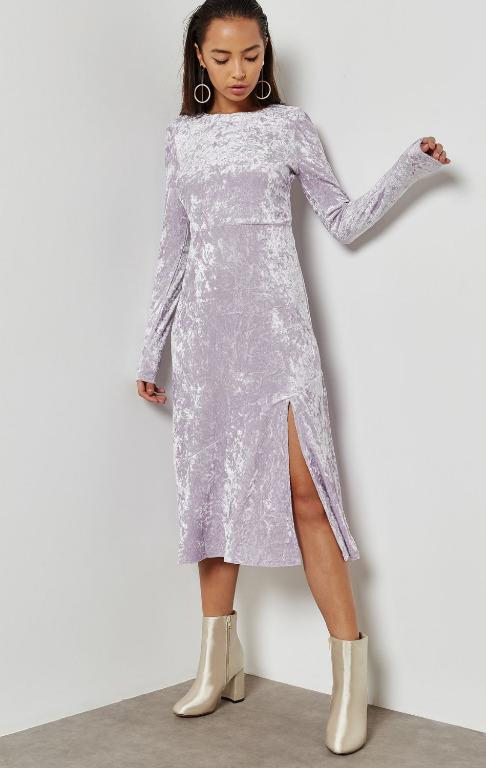 Miss Selfridge Lilac Velvet Midi Skater Dress Women s Fashion