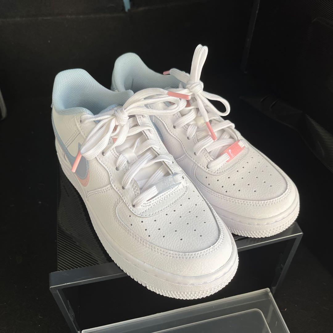 Nike Air Force 1 GS Double Swoosh pink blue tick Women s Fashion
