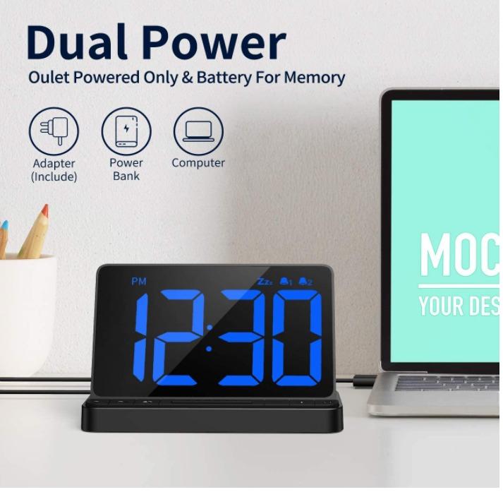 NOKLEAD Digital Alarm Clock LED Clock with 6.5" Large Display, USB