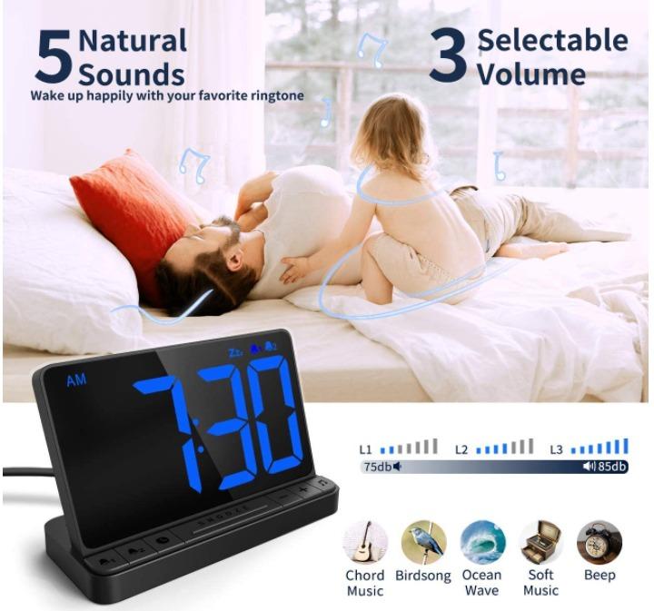 NOKLEAD Digital Alarm Clock LED Clock with 6.5" Large Display, USB