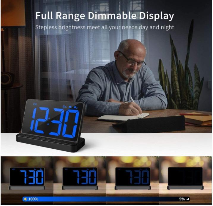 NOKLEAD Digital Alarm Clock LED Clock with 6.5" Large Display, USB