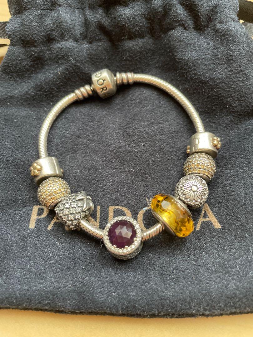 Purple and gold pandora bracelet on sale