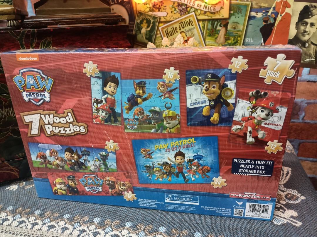 Paw Patrol Nickelodeon 7 WOOD PUZZLES SET with Tray Storage Box