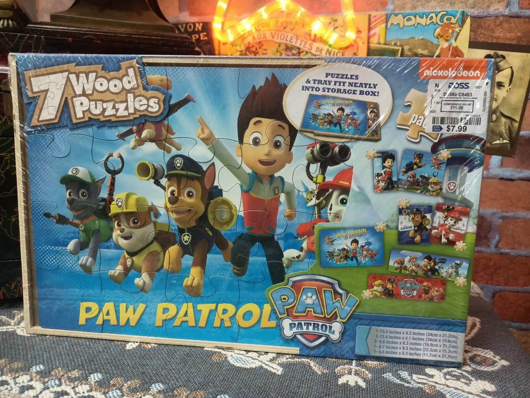 Paw Patrol Nickelodeon 7 WOOD PUZZLES SET with Tray Storage Box