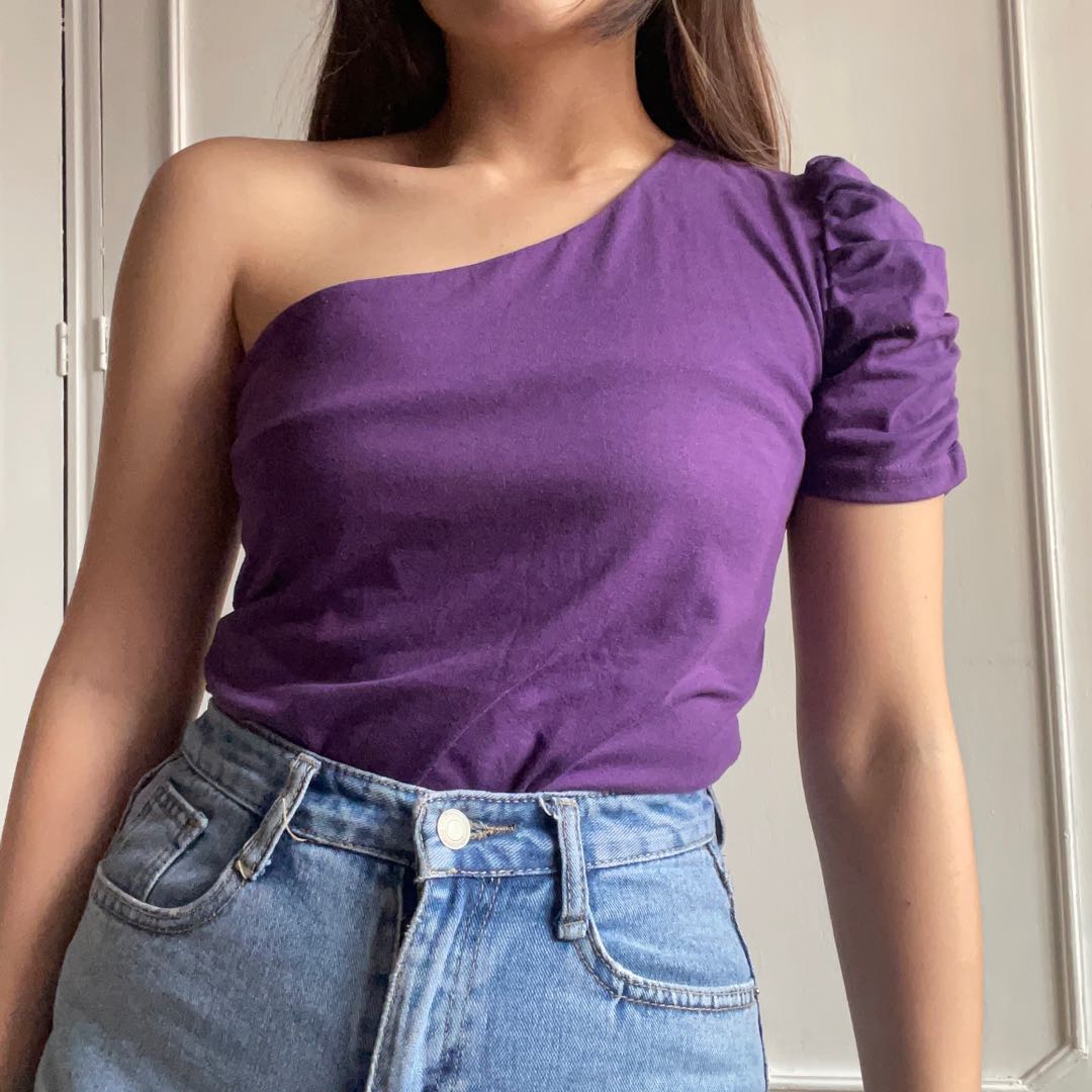 Purple One Shoulder Top, Women's 