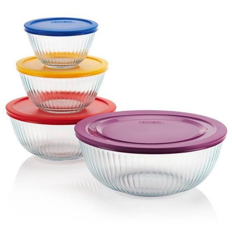 Pyrex glass Mixing Bowl with lids 8Piece, Furniture & Home Living, Kitchenware & Tableware