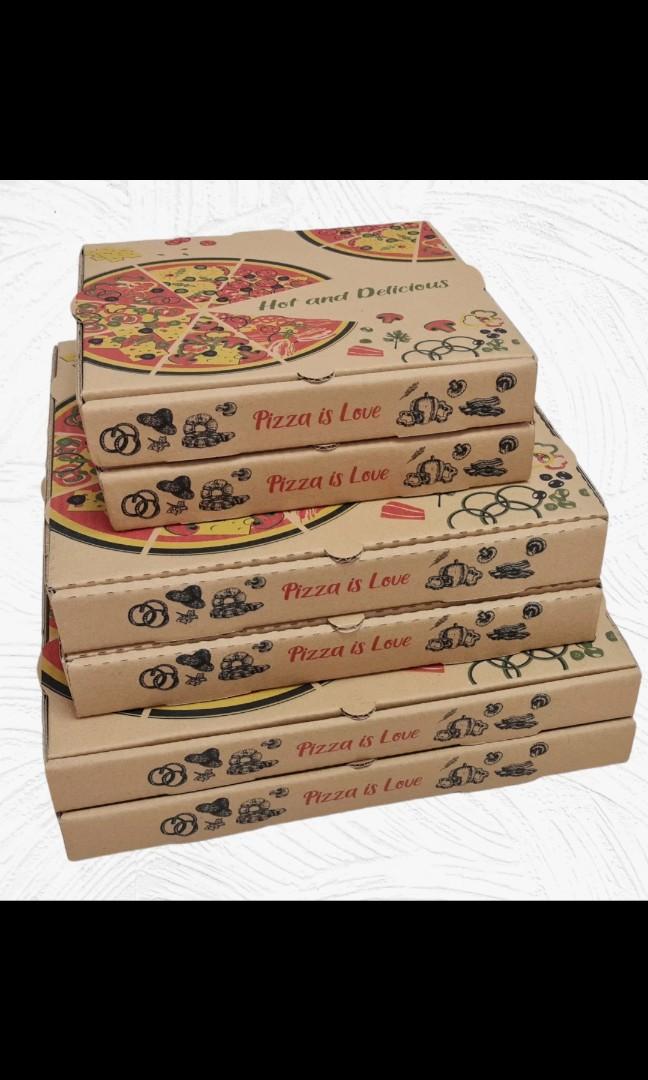 Quality corrugated pizza box (Category: Storage Boxes & Baskets) located in Marikina City. Submitted by roger007aze (Listing ID 1136457701, Image 1). Description: QUALITY CORRUGATED PIZZA BOX BROWN KRAFT PLAIN 8x8x1.5 inches - 7.00/pc 10x10x1.5 inches - 8.50/pc 11x11x1.5 inches - 9.00/pc 12x12x1.5 inches - 10.00/pc 14x14x1.5 inches - 13.00/pc 16x16x1.5 inches - 16.00/pc BROWN KRAFT WITH PRINT 10x10x1.5 inches - 9.00/pc 11x11x1.5 inches - 9.50/pc 