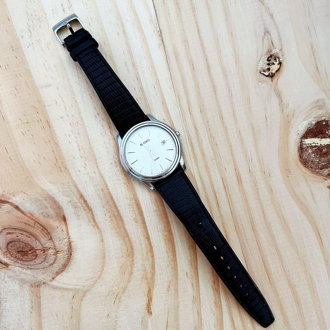White face watch with black leather band discount