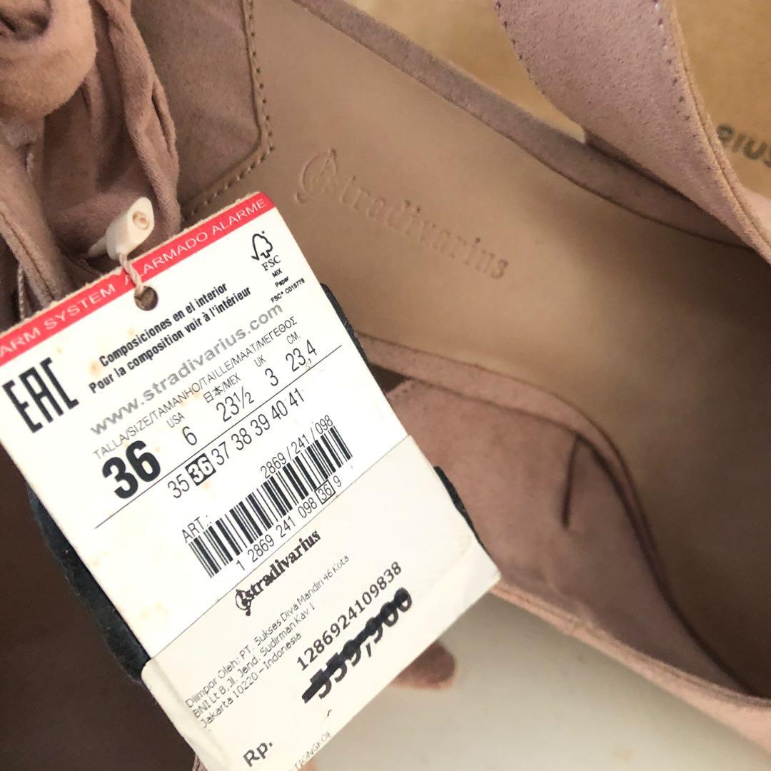 Sepatu Wedges Heels Tali Stradivarius Pink Nude