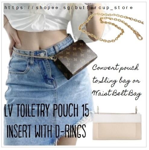 TOILETRY POUCH Size 15, 19 and 26 Insert with D-rings Chain Sling Leather  Strap Convert to sling shoulder waist belt bag