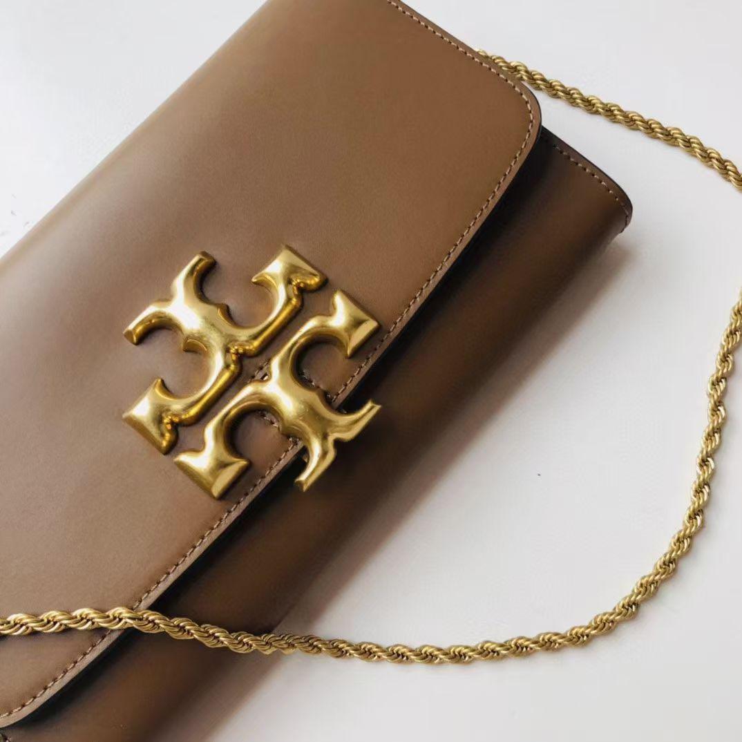 TORY BURCH Eleanor Clutch 73578 Brown Bag, Women's Fashion, Bags & Wallets,  Clutches on Carousell