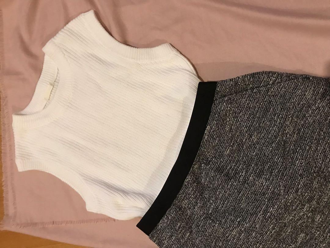 Tweed Skirt and Knit Top Set (Category: Blouses) located in Bulacan. Submitted by instyle.cc (Listing ID 1136622372, Image 1). Description: SET 💖 Tweed skirt- fits 25-27 waist Knit Top- Fits S-M .