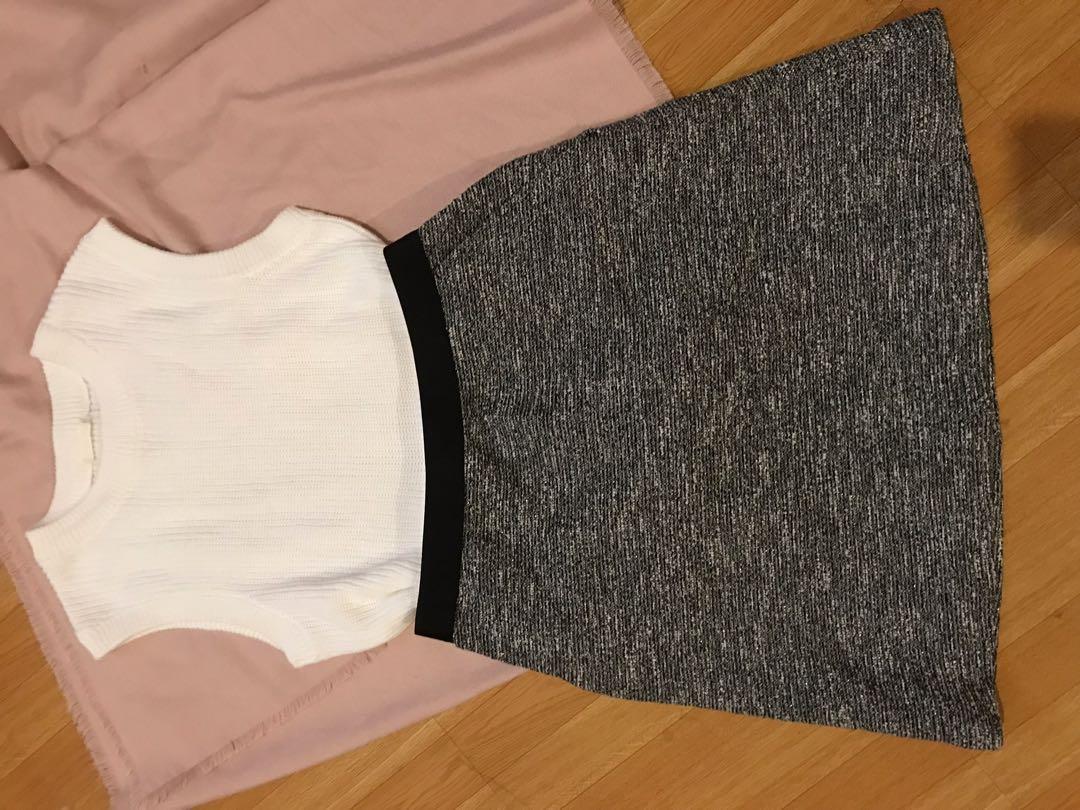 Tweed Skirt and Knit Top Set (Category: Blouses) located in Bulacan. Submitted by instyle.cc (Listing ID 1136622372, Image 2). Description: SET 💖 Tweed skirt- fits 25-27 waist Knit Top- Fits S-M .