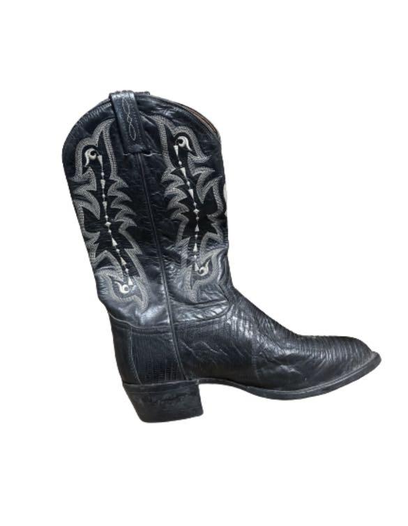 Vintage Black Leather Cowboy Boots 