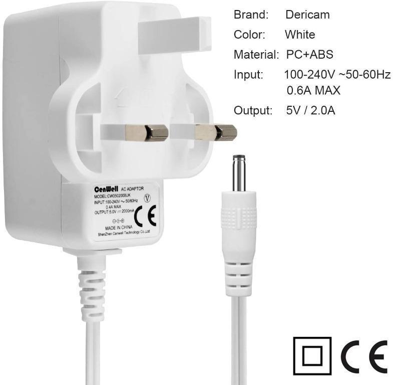 Dericam 5V 1A Micro USB Wall Charger, Android Charger Cable, 5 Volt 1000mA  AC to DC Power Adapter for Charging of Android Smartphone/Kindle Fire