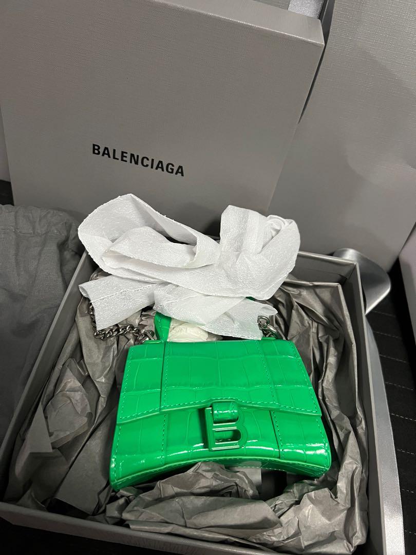 Womens Hourglass Mini Handbag With Chain Crocodile Embossed in Mint   Balenciaga US
