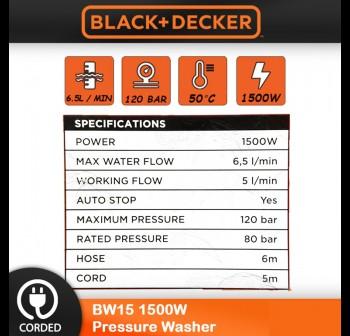 BLACK & DECKER Water Jet Pressure Washer 1500W 120Bar (BW15)