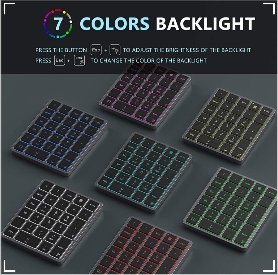 Bluetooth Backlit Numeric Keypad, Jelly Comb Wireless Rechargeable