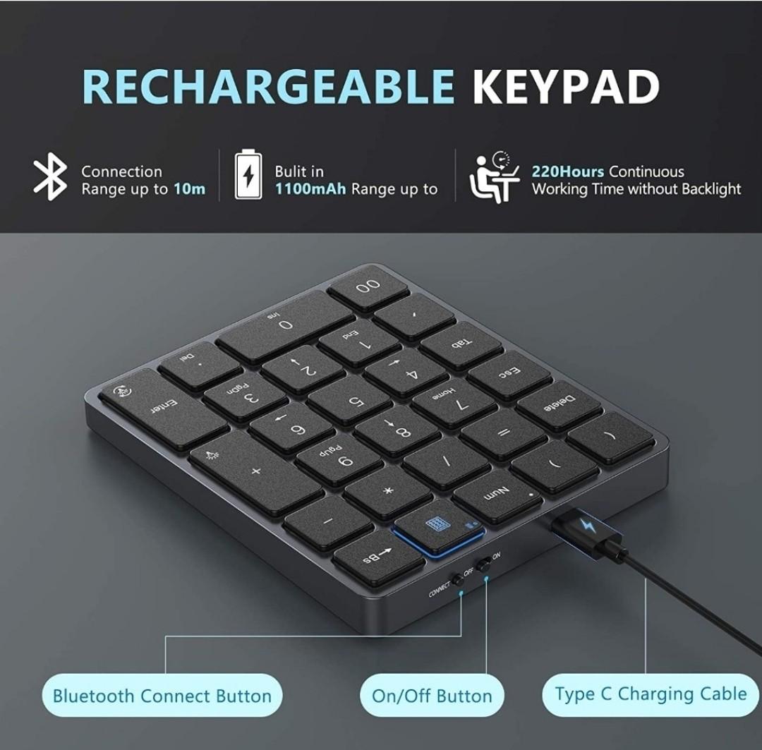 Bluetooth Backlit Numeric Keypad, Jelly Comb Wireless Rechargeable