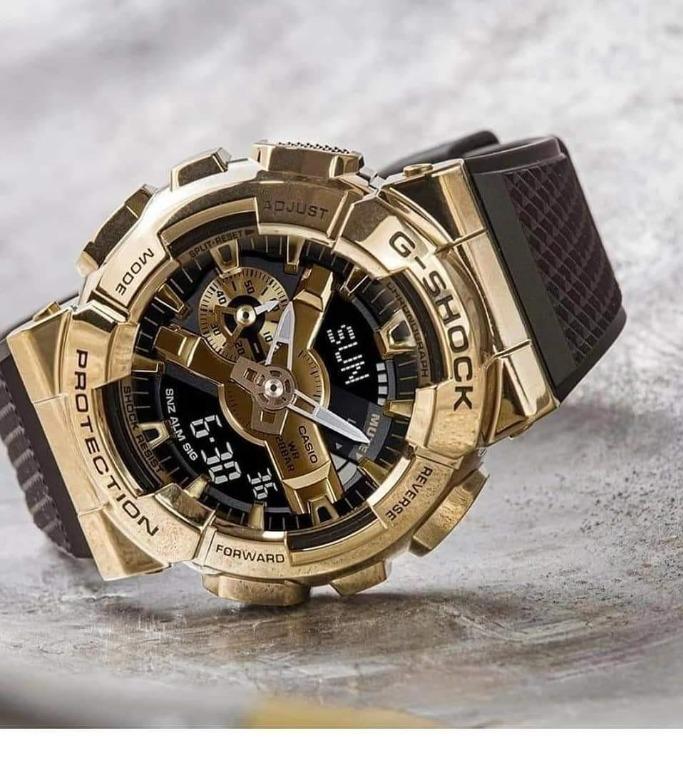 Casio G Shock GM 110G 1A9 Metallic Gold Color Metal Covered Black Resin Fashion Sporty Men s Watch GM 110G 1A9DR