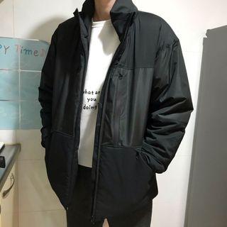 -Dan小舖- GU HEAT PADDED 立領拼接寬鬆鋪棉外套 防風外套 黑色 男版S