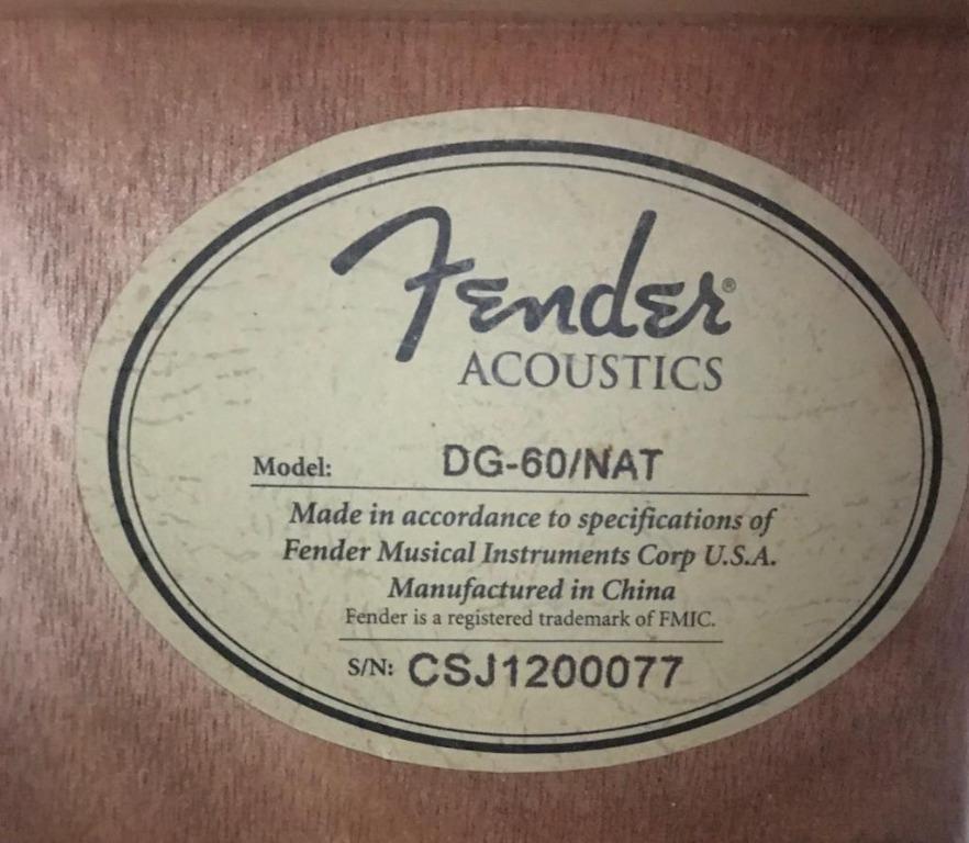 Fender DG60/NAT Acoustic Guitar, Hobbies & Toys, Music & Media