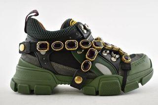 Gucci Green Journey Flashtrek Purple Jewel Crystal Lace Up Hiker Boot Sneakers