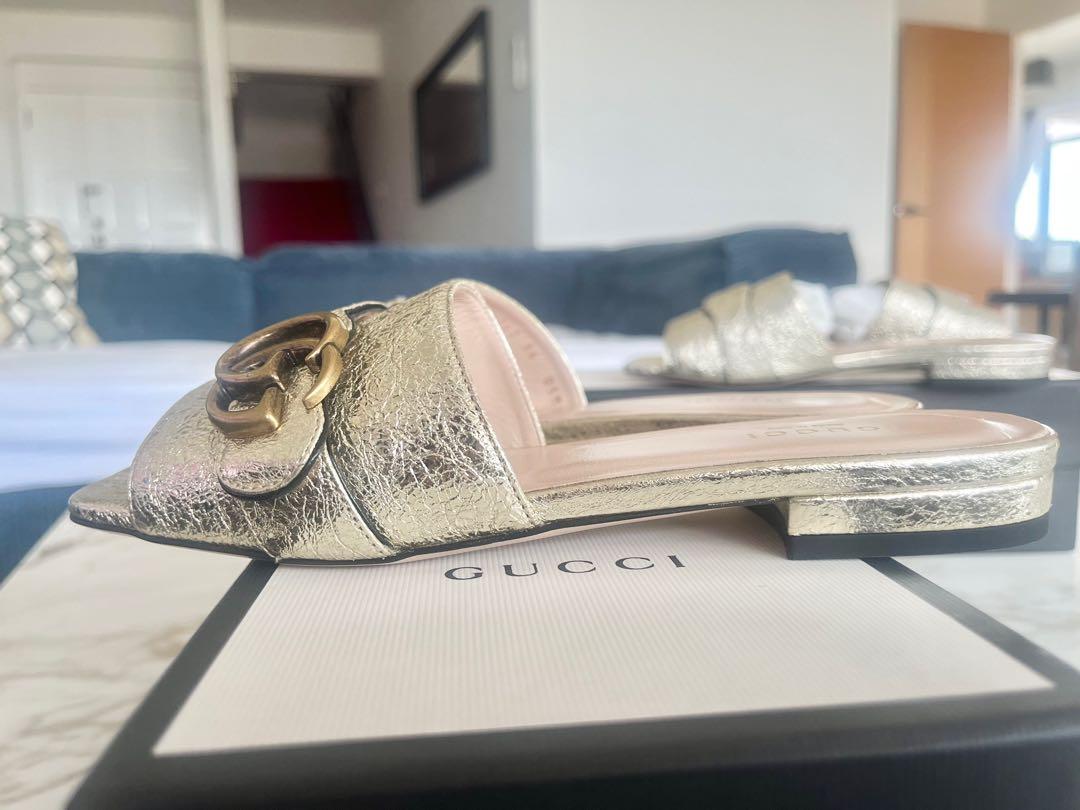 Marmont metallic laminate leather slipper sale