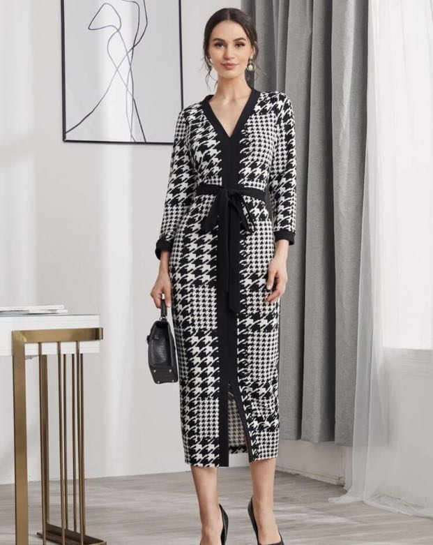 Houndstooth bodycon dress, Women's 