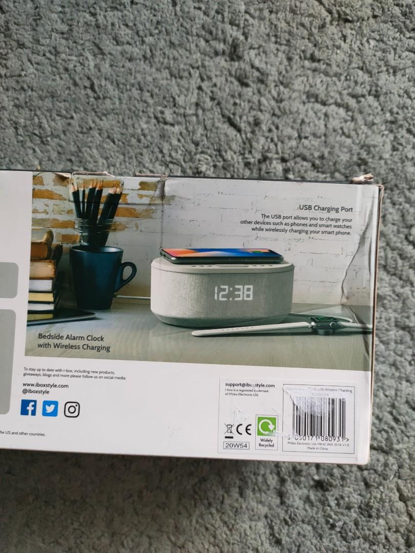 ibox Dawn Bedside Alarm Clock and Radio with Wireless Charging, Audio
