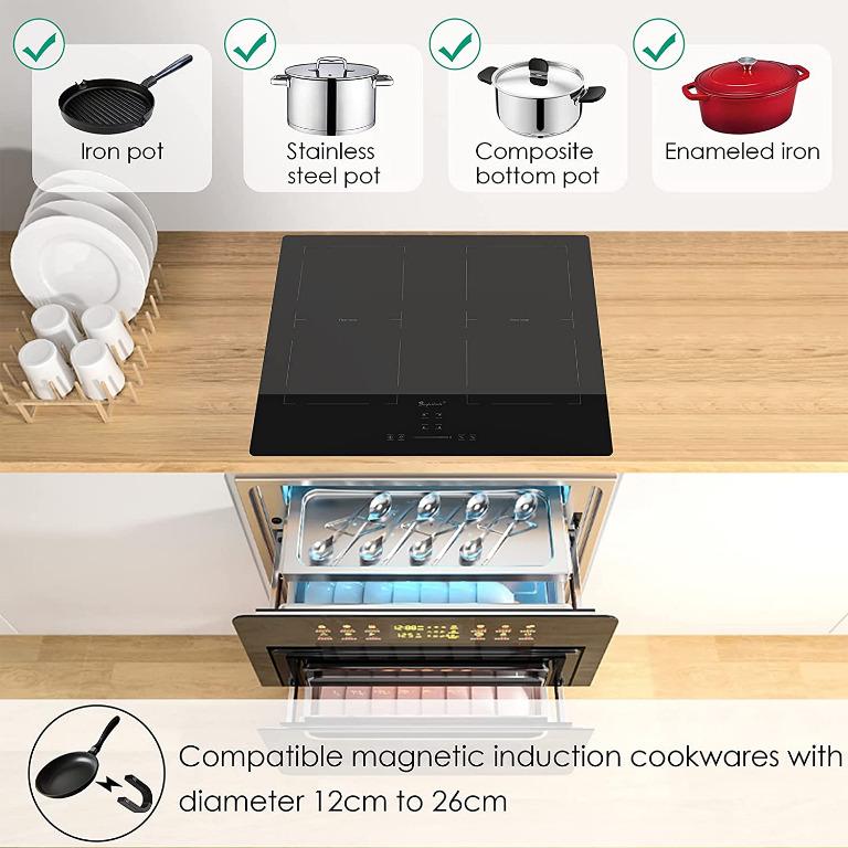 Induction Hob Flexi Zones, Electric Cooktop 60cm Builtin Hob with 4 Burners 2 Flex Zones for