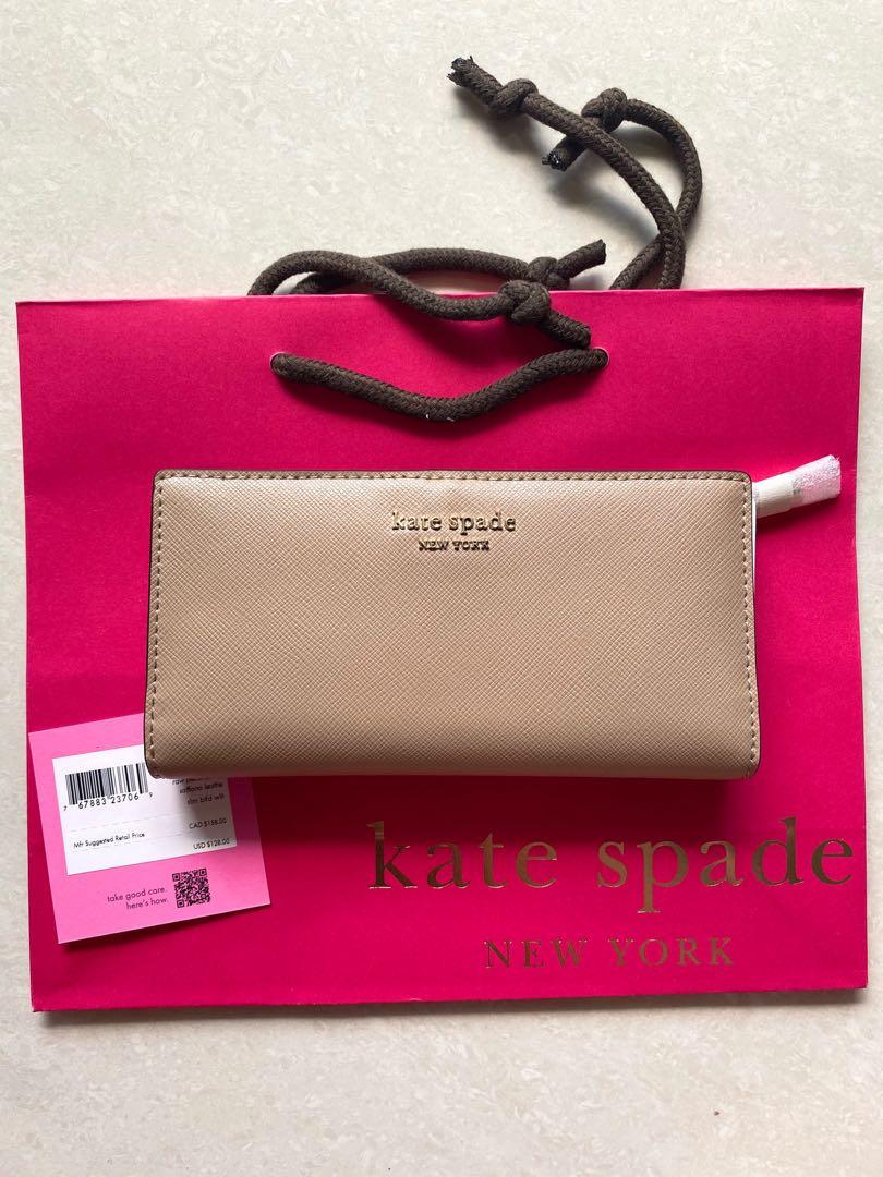 CLEARANCE Kate Spade INSTOCK Spencer Slim Bifold Wallet Medium Snap Raw Pecan Beige Nude Light Brown Coffee Toffee Women s Fashion Bags Wallets Wallets Card Holders on Carousell