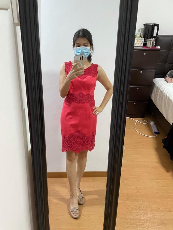 Karen Millen RED CNY Dress Formal Office Lace Nice