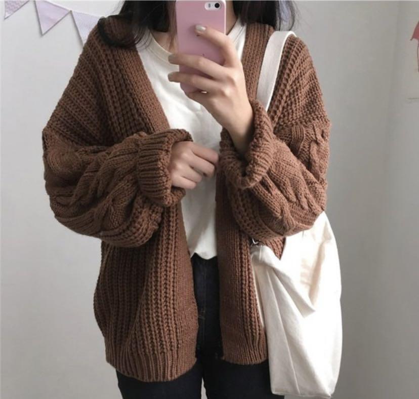 Knit Cardigan Brick Red
